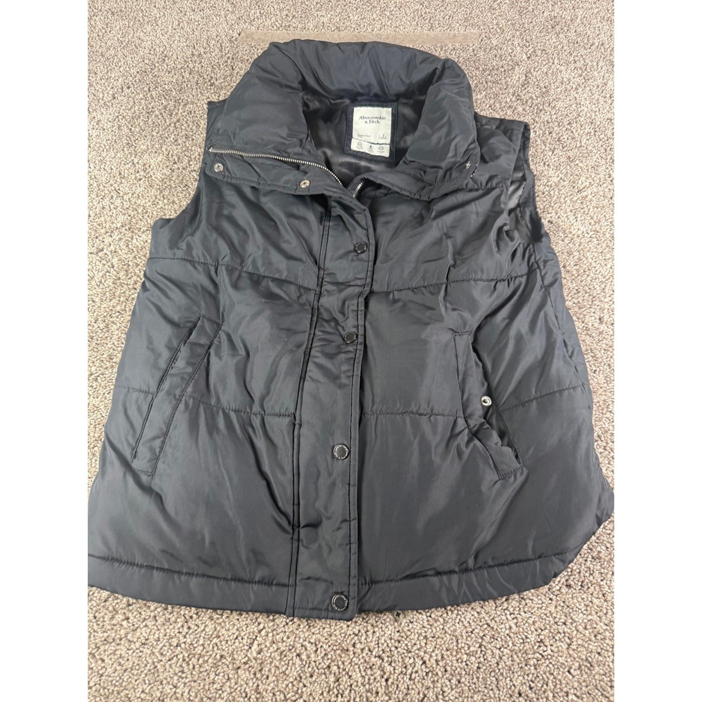 Abercrombie & Fitch Puffer Vest Jacket Women's Black High Collar Sleeveless - S